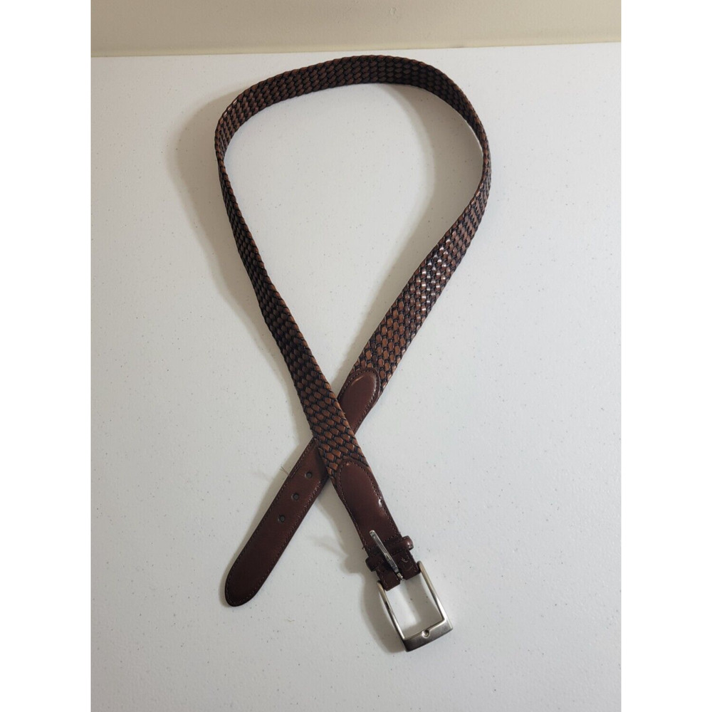 Torino Brown Leather Woven Braided Belt Solid Brass Buckle‎ Men's Size 43-45"